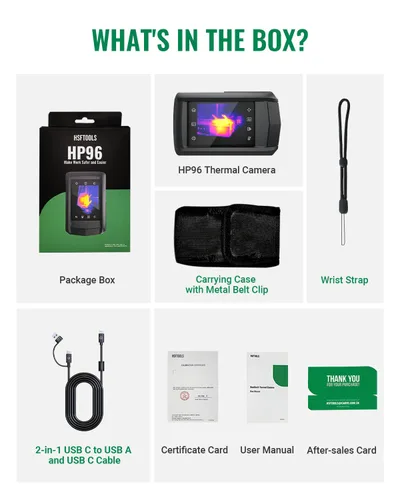 Vista 9 de HP96 Cámara de imágenes térmicas, cámara térmica con pantalla táctil de 3.5 pulgadas con cámara visual, detección inteligente de escenas, resolución