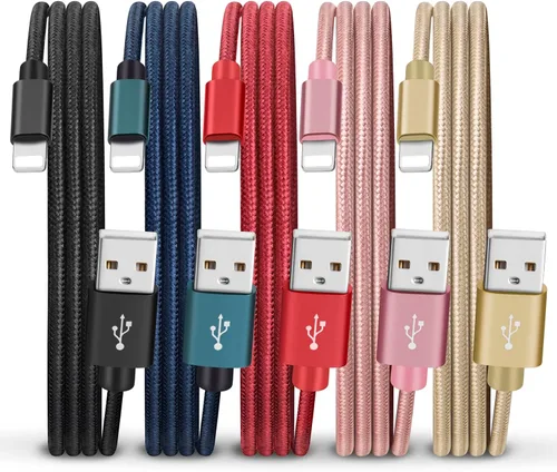 Paquete de 5 cables de carga de teléfono (2/2/4/4/6 pies), cable de carga rápida trenzado de nailon compatible con Phone14/13/12/11Pro Max/XS