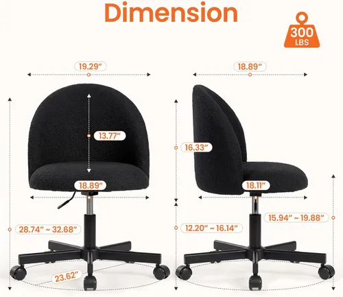 Vista 2 de NEO Chair Office Vanity Chair with Wheels Comfy Desk Chair for Girls Cute Computer Small Armless Adjustable Height Swivel for Home Bedroom Task