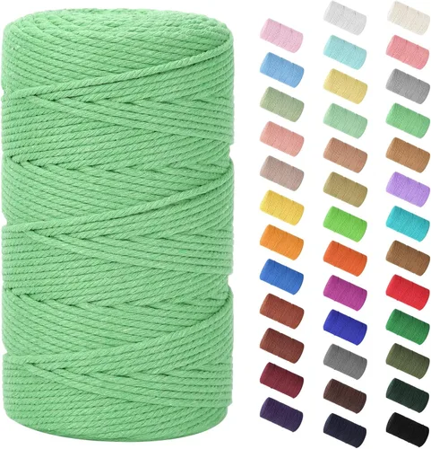 Vista 53 de Cuerda de macramé de 0.079 in x 220 yardas (656 pies), cuerda de algodón natural para colgar en la pared, ganchos de plantas, manualidades, Verde