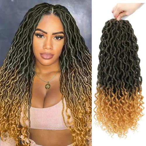 Vista 22 de Rastas de diosa de pelo de ganchillo de 18 pulgadas, 6 paquetes, pelo de ganchillo postizo previamente enrollado, pelo de ganchillo suave