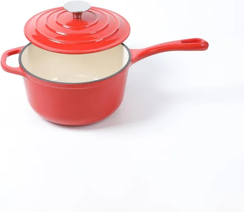 Vista 3 de HAWOK Cacerola de hierro fundido esmaltado de 2.65 cuartos de galón, 8 pulgadas con tapa, color rojo