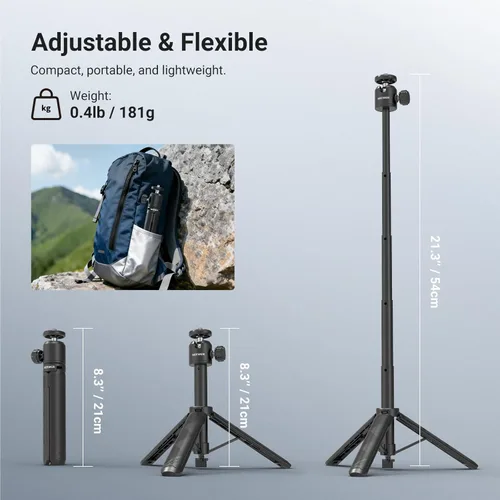 Vista 6 de NEEWER Basics - Trípode extensible para selfie, mango de metal portátil compatible con Canon G7X Mark III Sony ZV-1 RX100 VII A6400 A6600 Nikon