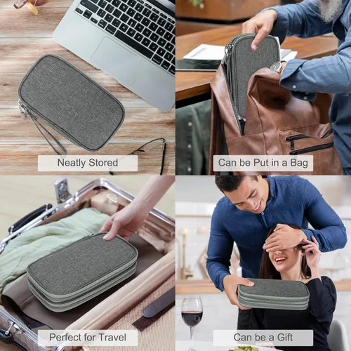 Vista 21 de FYY Organizador para accesorios electrónicos, para viajes, para cables, celular y cargadores, estuche portátil, impermeable, doble capa, bolsa