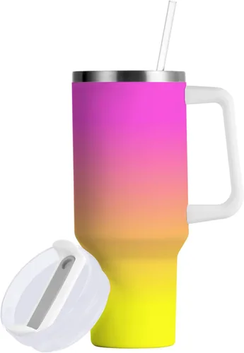 Vista 15 de JUNZAN Aurora Blue Green Purple Water Bottles With Handle Wide Mouth Vacuum Stainless 30 OZ Travel Coffee Mug Spill Proof with Straw Lid Men for