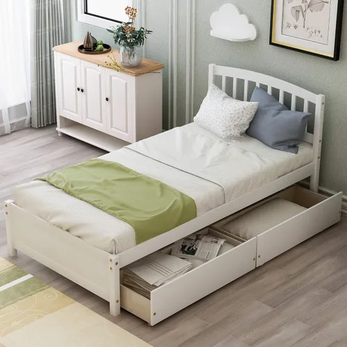 Vista 77 de Harper & Bright Designs Cama individual con cajones, cama individual de plataforma para niños con almacenamiento, plataforma de madera maciza,