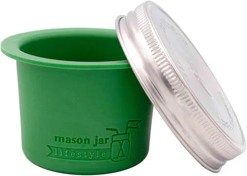 Vista 11 de Mason Jar Lifestyle Taza divisora para ensaladas, salsas y aperitivos. Contenedor de almuerzo Bento sin plástico. (Boca ancha, azul profundo)