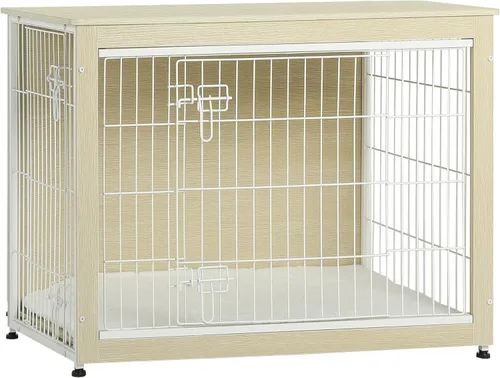 Vista 50 de DWANTON - Perrera con cojín, de madera, con puertas dobles, para interiores, S, M, L, 27.2 pulgadas de largo, negro