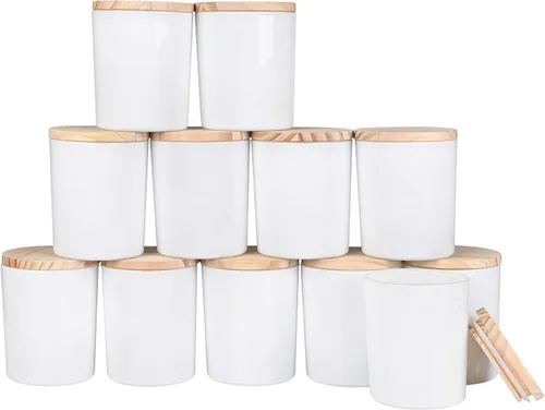 Vista 17 de SHOWIN Tarros gruesos para hacer velas, 12 unidades, tarros vacíos de 7 onzas con tapas de madera para hacer velas, contenedor de muestra, Navidad