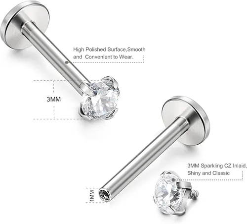 Vista 2 de ORAZIO 4-8 Pcs 18G Stainless Steel Nose Piercing Lip Rings Studs Ear Piercings 6mm