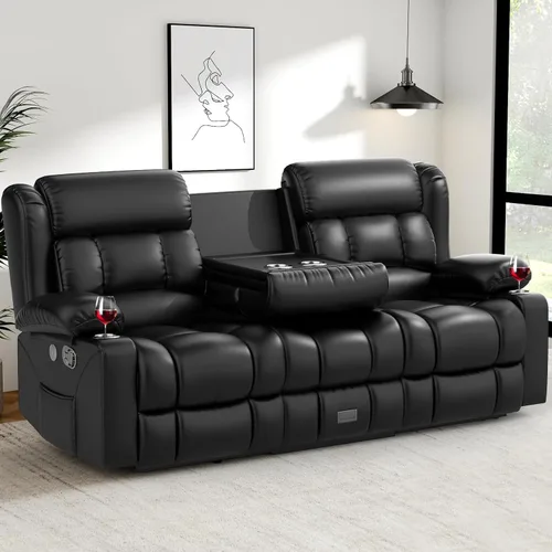 Vista 29 de Dresegmt Juego de sofá reclinable con consola de almacenamiento, diseño de respaldo medio abatible, sofá reclinable de 3 plazas y silla reclinable