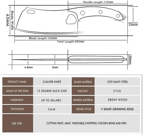 Vista 5 de Grandsharp Cuchillo de carnicero forjado a mano con funda, cuchillo afilado de carnicero de acero de alto carbono, cuchillo de carnicero para cortar
