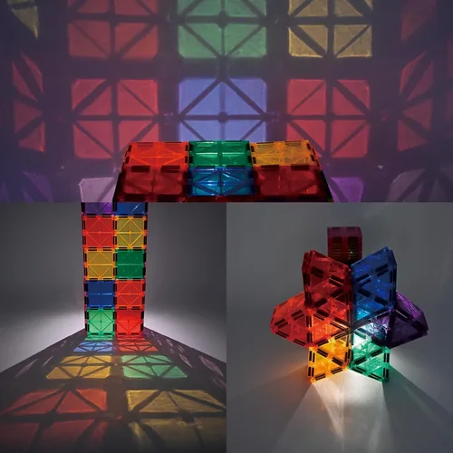 Vista 3 de CuteTiger Azulejos magnéticos, azulejos magnéticos, 100 piezas de bloques de construcción magnéticos sin automóviles, castillo de construcción