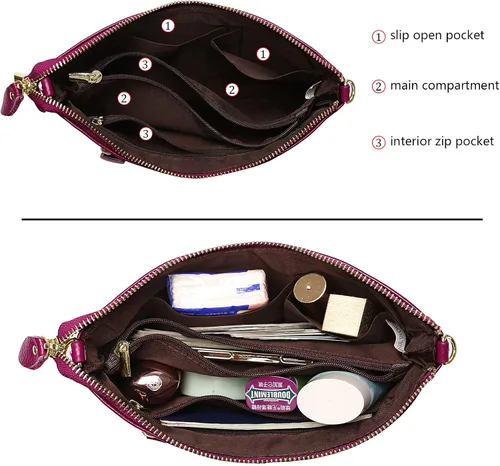 Vista 5 de Uromee Cartera de mano para mujer, de piel auténtica, con cadena de hombro desmontable