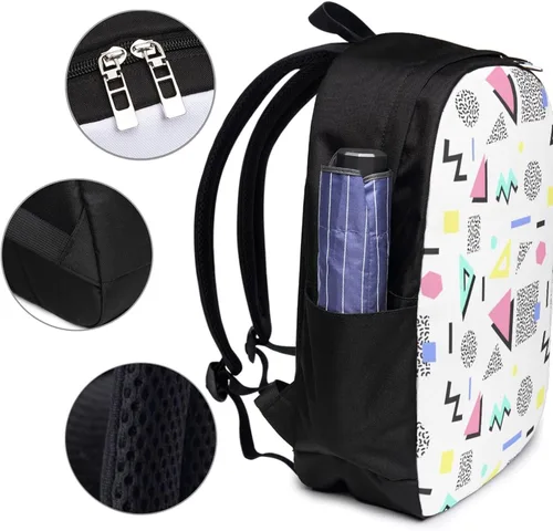 Vista 4 de Mochila de viaje con USB retro vintage de los años 80 y 90, mochila duradera con puerto de carga USB y conector para auriculares, bolsa