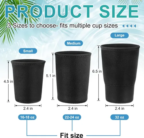 Vista 2 de Chengu 24 Pack Reusable Iced Coffee Sleeves Bulk Black Cold Cup Neoprene Insulated Drink Sleeve Sublimation Blanks DIY Coffee Cup Holders for 16-32