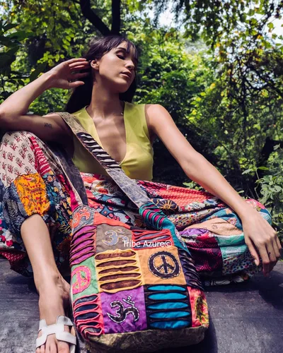 Vista 8 de Bolso bandolera de algodón hobo azul rojo bandolera bandolera hippie bohemio bohemio ligero espacioso