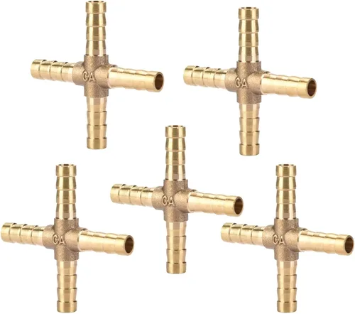 5 piezas de conexión cruzada de latón, manguera de latón de 4 vías, conector de montaje cruzado, junta de cobre, adaptador de púas de empalme, unión
