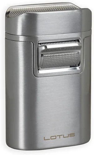 Vista 6 de Lotus Brawn - Encendedor de puros de mesa con llamas cuádruples resistentes al viento, carcasa de metal, tapa de reposo de puros, tanque