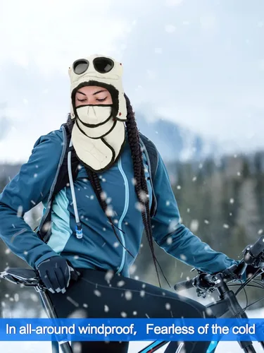 Vista 7 de Sombrero de trampero de invierno para hombre, súper cálido, de forro polar, con máscara, gafas, cubierta facial, orejeras, resistente al viento