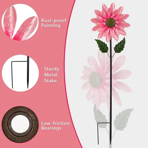 Vista 4 de Viveta Molinillo de viento para exteriores, escultura de viento decorativa con estaca resistente, molinetes rosas para patio y jardín