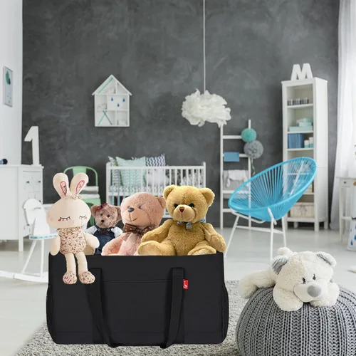 Vista 6 de RVSNQ Bolsa de mano extra grande, bolsas de comestibles plegables reutilizables, bolsa plegable con marco de alambre de metal y tablero inferior