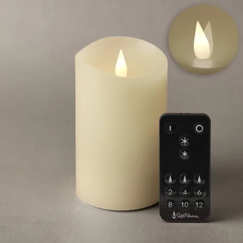 Vista 15 de Juego de velas sin llama Softflame - 5,7 cm x 10,7 cm, blanco, set de 2 - Vela de pilar con llama parpadeante y en movimiento, incluye control