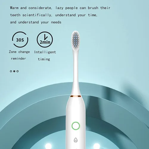 Vista 3 de Cepillo de dientes eléctrico sónico, carga USB, temporizador inteligente de 6 velocidades, IPX7, impermeable, viaje con 8 cabezales intercambiables