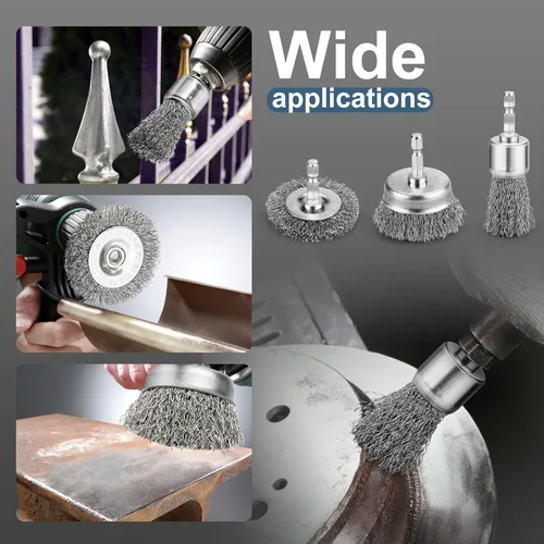 Vista 6 de 10Pcs Cepillo de Alambre Profesional para Taladro, Cepillo de Copa de Alambre de Acero al Carbono para Taladro, Cepillo de Alambre para Taladro