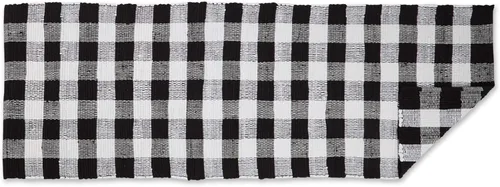 Vista 3 de DII Colección de Alfombras Buffalo Check, Alfombra Reversible Chindi Teñida a Mano, Pasillo 2 pies y 3 pulgadas x 6 pies, Negro