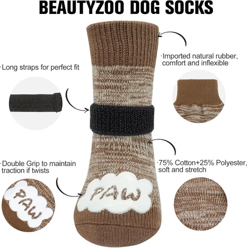 Vista 3 de BEAUTYZOO Calcetines antideslizantes para perros pequeños, medianos y grandes, protector de patas de perro con agarre para suelos de madera dura