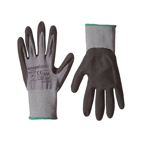 Vista 9 de Amazon Basics Guantes con revestimiento de nitrilo de microespuma, fibra de forro de nailon, pantalla táctil, gris, talla 7 (S), paquete de 6