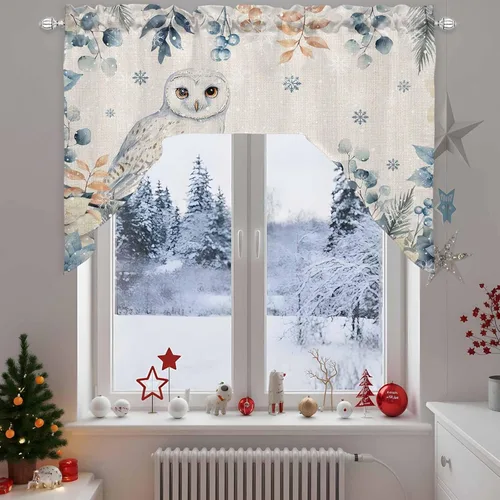 Cortinas de cocina con cenefa de eucalipto de Navidad, con bolsillo para barra, cortinas para dormitorio, sala de estar, baño, cafetería, ventanas,