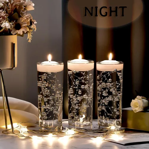 Vista 6 de Tondiamo 24 piezas de perlas artificiales para velas flotantes, perlas de imitación, guirnalda de cuentas, decoración de centro de mesa para Plata