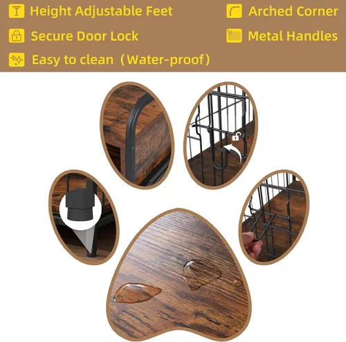 Vista 3 de Muebles de jaula para perros pequeños, perrera de interior, mesa de madera para perros con cajones de almacenamiento, jaula resistente para perros