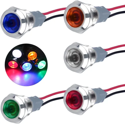 Vista 26 de 5 piezas 6mm 110V-220VAC Luz indicadora LED metálica Montaje de orificio 1/4" 20mA Ahorro de energía Señal impermeable IP67 con cable