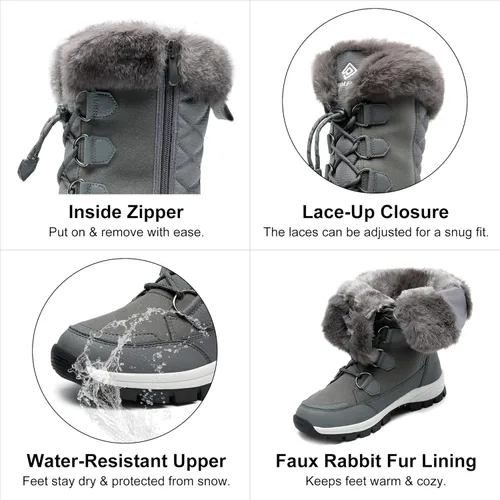 Vista 2 de DREAM PAIRS Botas de nieve de invierno impermeables para mujer, cálidas y cómodas botas de piel sintética aisladas antideslizantes para exteriores
