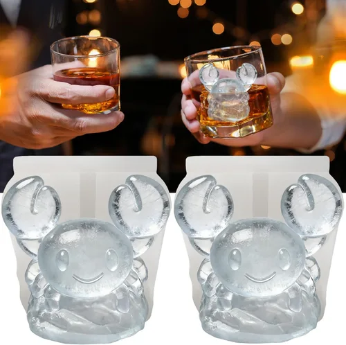Vista 18 de Bandeja de moldes de silicona para cubitos de hielo de ajolote 3D para whisky, cóctel, bebida, bar; ricos detalles. Divertido molde de animales