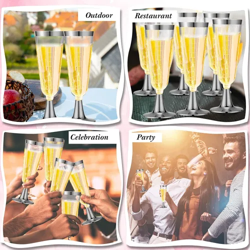 Vista 7 de Paquete de 150 copas de champán de plástico de 5 onzas, elegantes copas de champán desechables de plástico, copas de mimosa para bodas