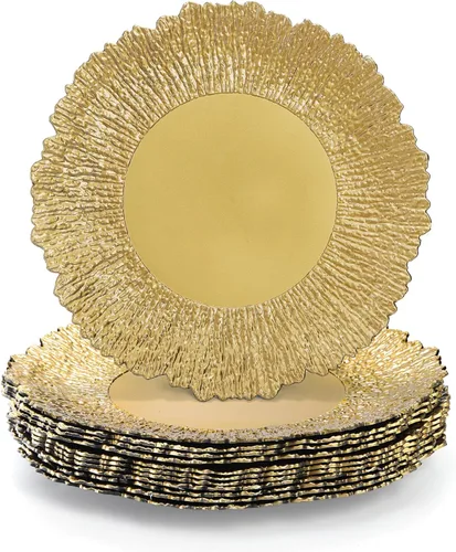Coloch Juego de 12 platos de carga de plástico reutilizables, 33 cm, diseño arrecife, para servir, redondos, brillantes, decorativos, para boda,