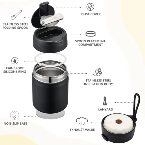 Vista 2 de Pawtong Termo para sopa de 17oz para alimentos calientes para niños, tarro de alimentos aislado al vacío con cuchara de acero inoxidable de boca