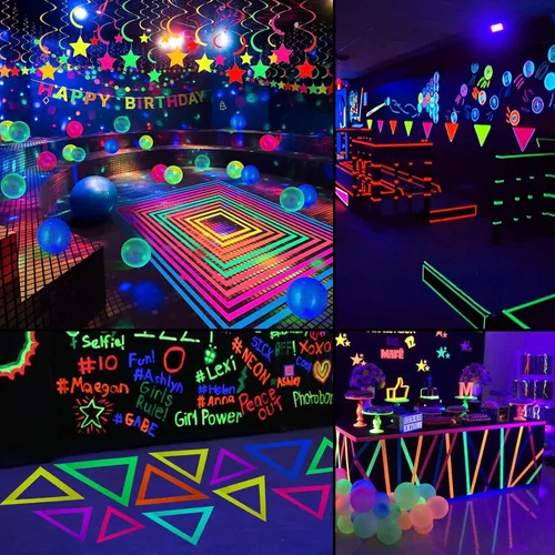 Vista 6 de Cinta que brilla en la oscuridad, cinta fluorescente de neón de luz negra UV en luz negra