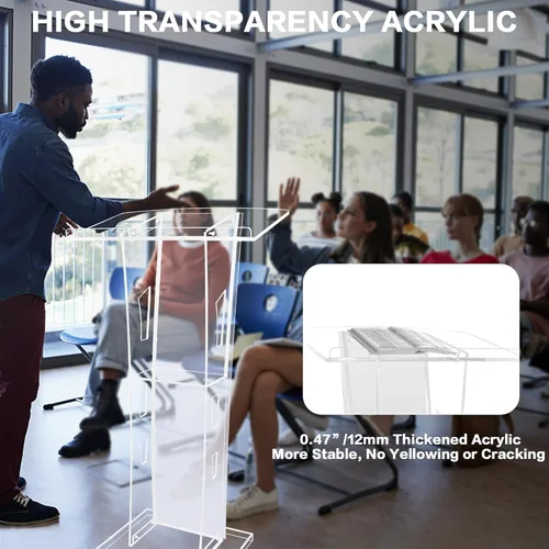 Vista 5 de Soporte de podio acrílico para iglesias, púlpitos portátiles con luces LED, púlpitos transparentes para iglesias, atril de presentación transparente