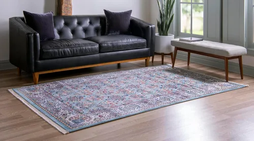 Vista 4 de Rugs.com Rabia Collection - Alfombra baja azul de 3 x 5 pies, perfecta para entradas, cocinas, rincones de desayuno, piezas de acento