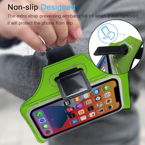 Vista 7 de Brazalete para iPhone Pro Max 17 16 15 14 13 12 PlusAir con soporte para Airpods, entrenamiento de gimnasio, correr, teléfono (verde)