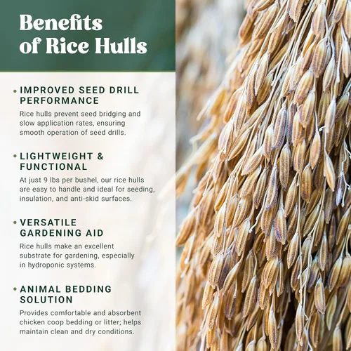 Vista 3 de Nature's Seed Cascos de arroz para jardinería, plantas y ropa de cama de pollo, 45 libras