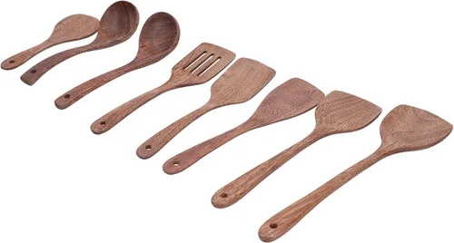 Vista 3 de 8Pcs Wooden Spatula Spoon Stirring Mixing Serving Utensils Wooden Kitchen Utensils Set Cooking Tools for Safe Cooking