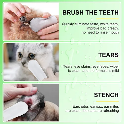 Vista 8 de Toallitas de limpieza de dientes para perros y gatos, reduce la placa y refresca el aliento, toallitas desechables de limpieza suave y cuidado