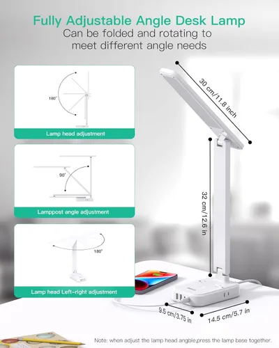 Vista 3 de Regleta de alimentación con lámpara LED de escritorio, lámparas de escritorio táctiles PD 30W, 4 tomas de corriente, 4 puertos USB (2 USB C)
