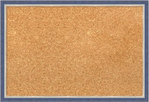 Vista 24 de Amanti Art Natural Cork Board for Wall, 13x19 Vision Board with Blue Wood Frame, Small Corkboard Office Decor for Home Organization, Country Rustic